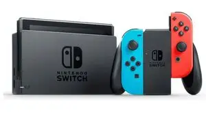 Nintendo Switch with Neon Blue and Neon Red Joy Con