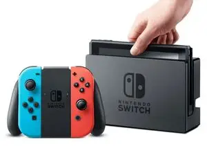 Nintendo Switch with Neon Blue and Neon Red Joy Con